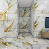 Porcelanato Blanco con Vetado Dorado Tipo Mármol - Super Ceramic Ecuador