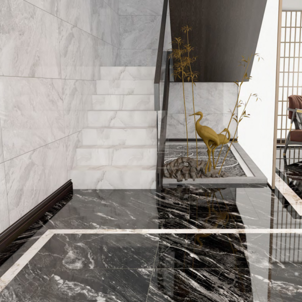 Porcelanato Negro Turmalina con Vetado Blanco - Super Ceramic Ecuador