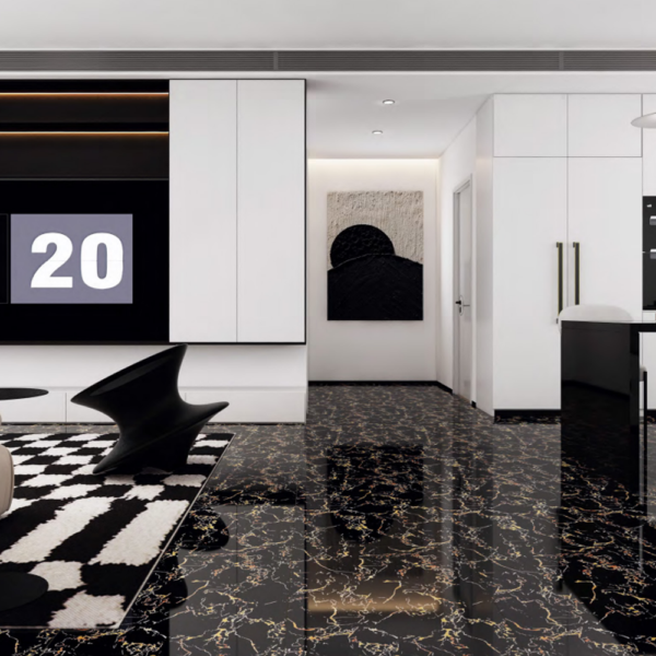 Porcelanato Zafiro Negro con Vetado Dorado - Super Ceramic Ecuador